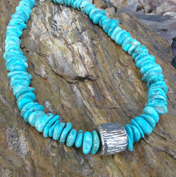 Sterling Silver Turquoise Nugget NECKLACE - Picture 2 of 6